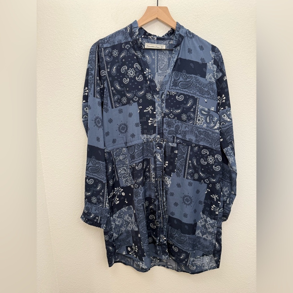 Abercrombie & Fitch Paisley Bandana Long Sleeve Drawstring Shirtdress Medium - Picture 3 of 10